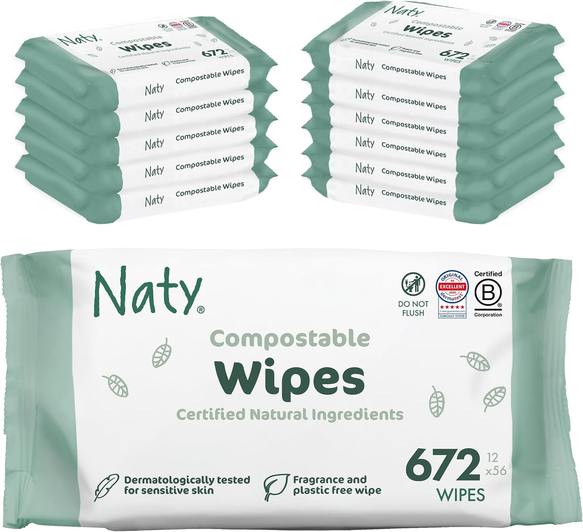 Naty Baby Wipes – 98% Purified Water, Hypoallergenic, Plastic Free & Compostable, Fragrance Free, 672 Wipes
